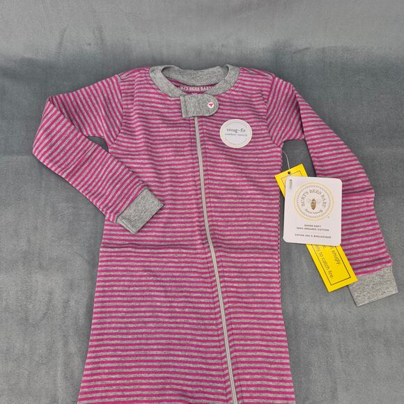 Burts Bees Baby Organic Cotton Baby One Piece Sleeper Striped Pink & Gray 24M - Picture 7 of 9